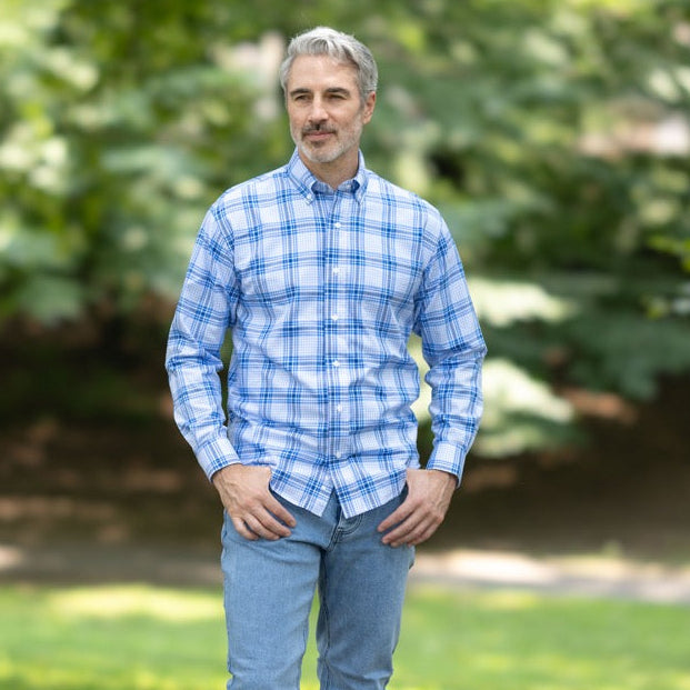 Long Sleeve Magnetic Closure Button-Down in Royal Blue | MagnaReady - view 3