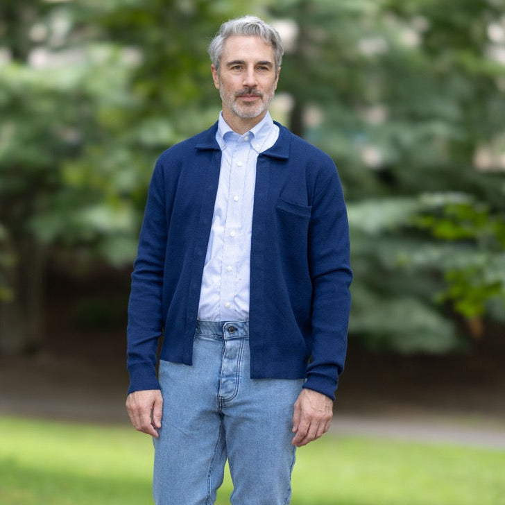 Classic Navy Adaptive Sweater with Magnetic Front Closure and Pocket