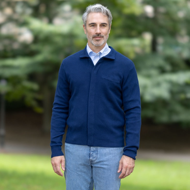 Classic Navy Adaptive Sweater with Magnetic Front Closure and Pocket