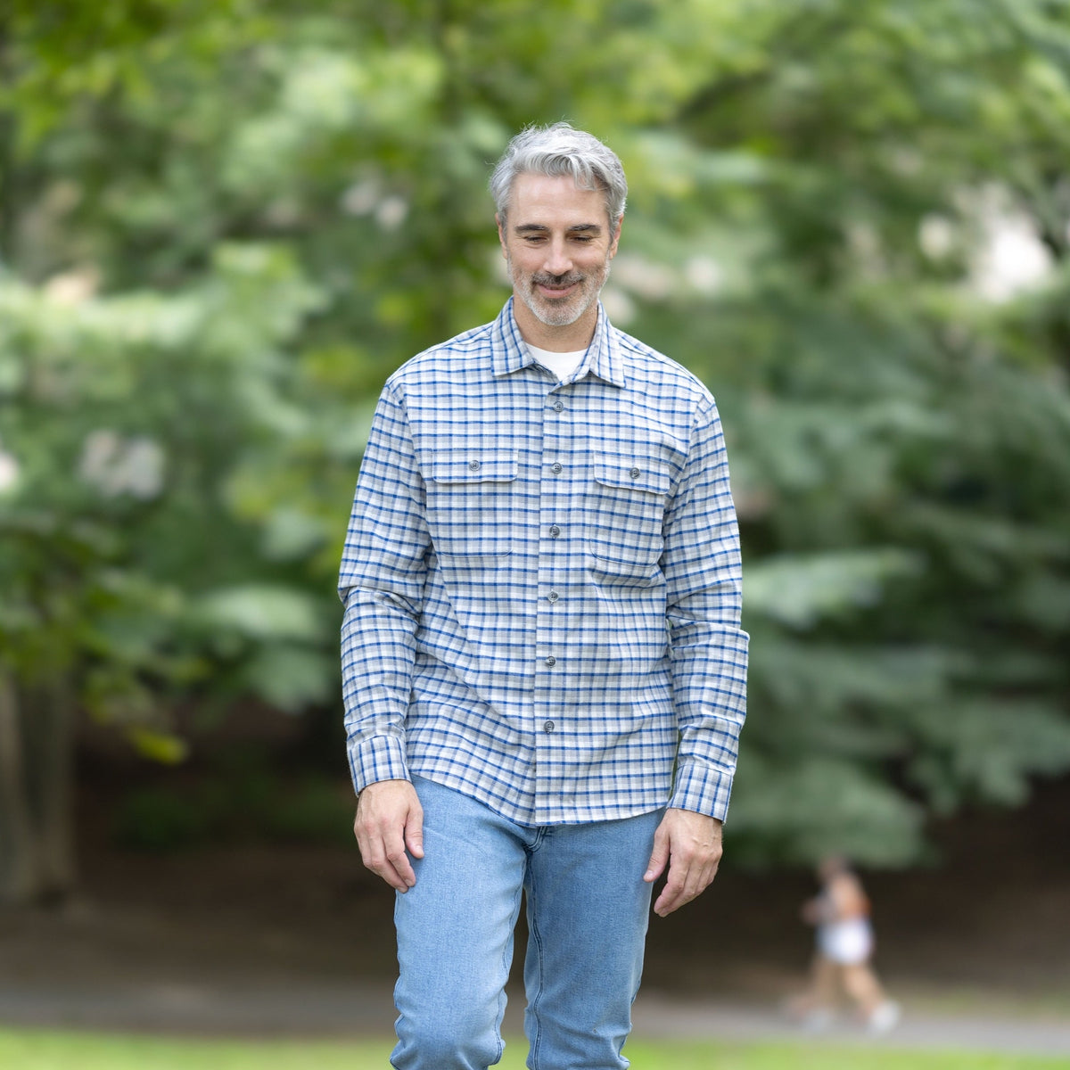 Adaptive Blue Grey Check Flannel Shirt with Magnetic Closures