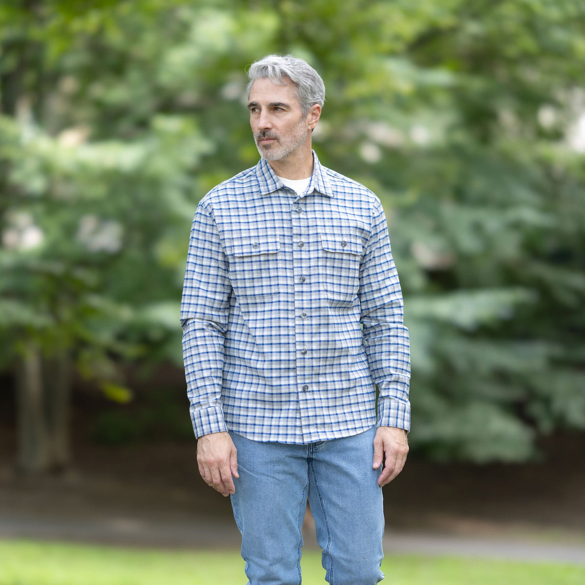 Adaptive Blue Grey Check Flannel Shirt with Magnetic Closures