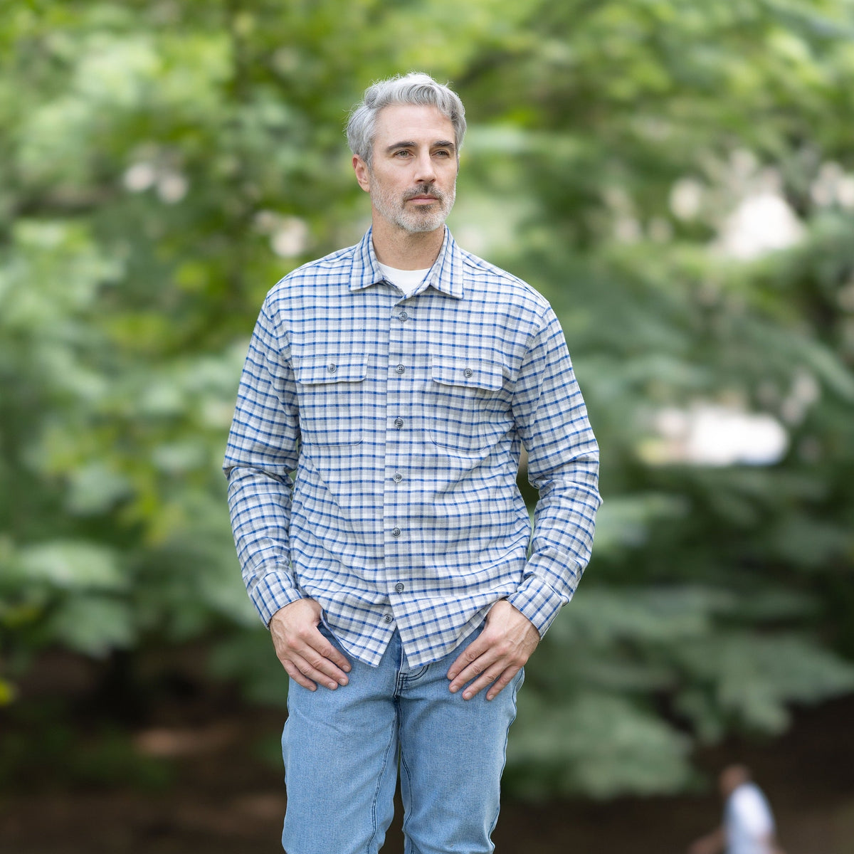 Adaptive Blue Grey Check Flannel Shirt with Magnetic Closures