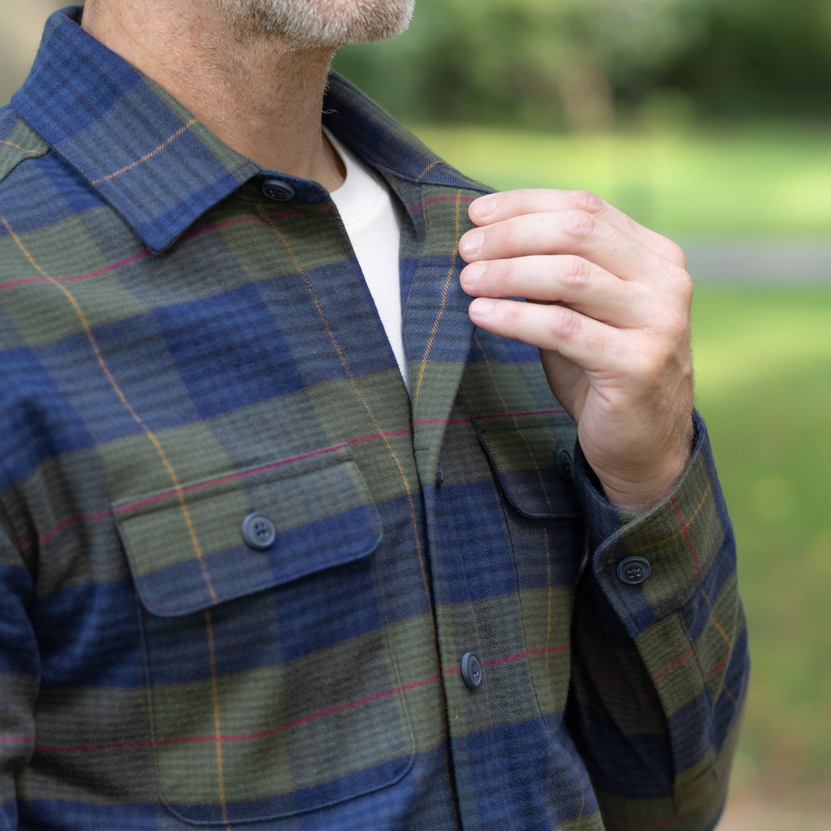 MagnaReady Men’s Magnetic Flannel Shirt – Green/Navy Plaid