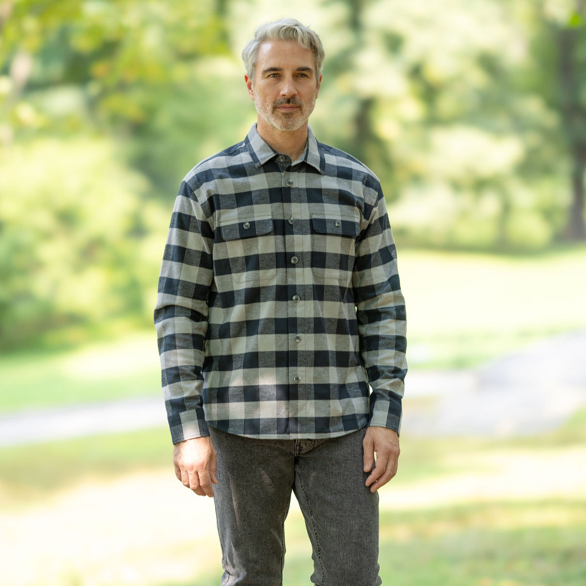 Adaptive Grey Buffalo Plaid Flannel Shirt with Magnetic Closures