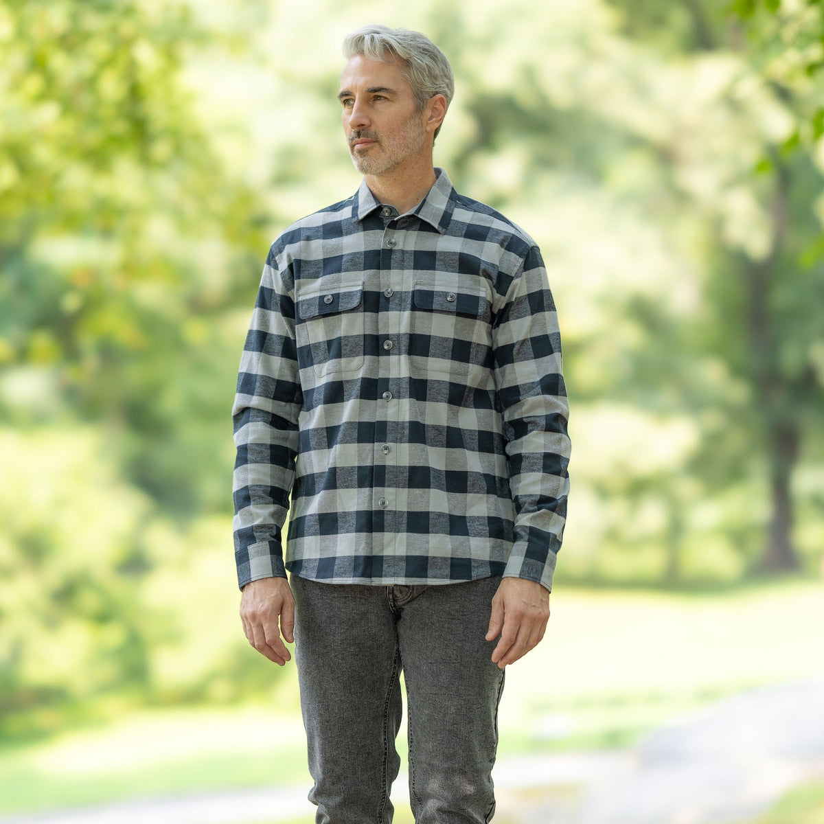 Adaptive Grey Buffalo Plaid Flannel Shirt with Magnetic Closures