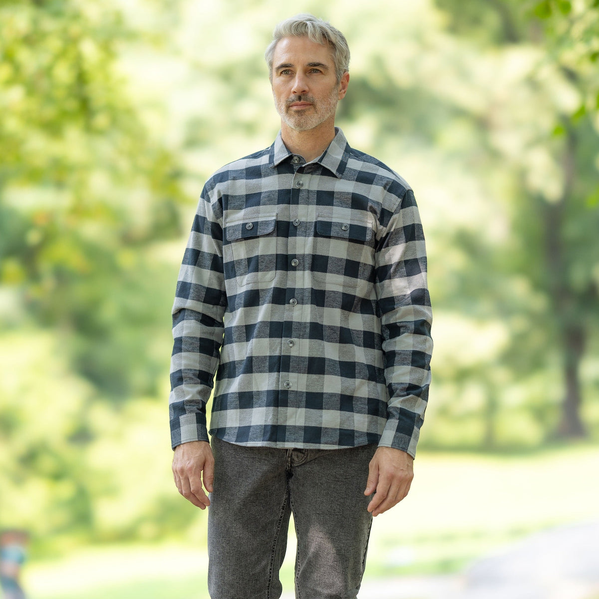 Adaptive Grey Buffalo Plaid Flannel Shirt with Magnetic Closures
