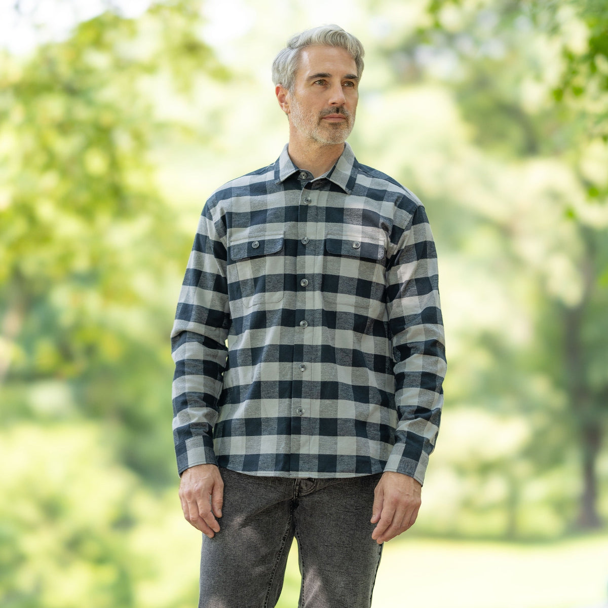 Adaptive Grey Buffalo Plaid Flannel Shirt with Magnetic Closures