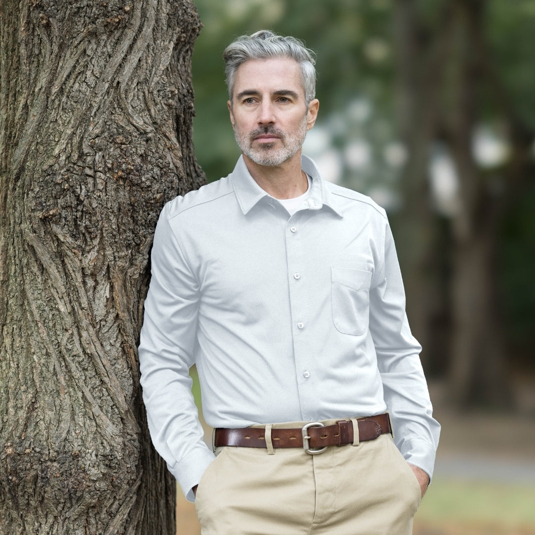 Adaptive White Magnetic Front Long Sleeve Cooling Adaptive Polo with Pocket