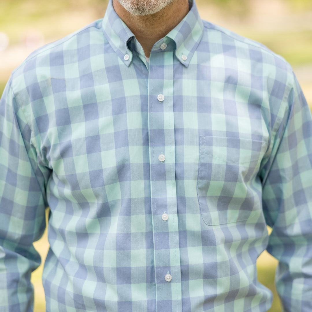 Light Blue Long Sleeve Button Down Collar Shirt with Magnetic Closures