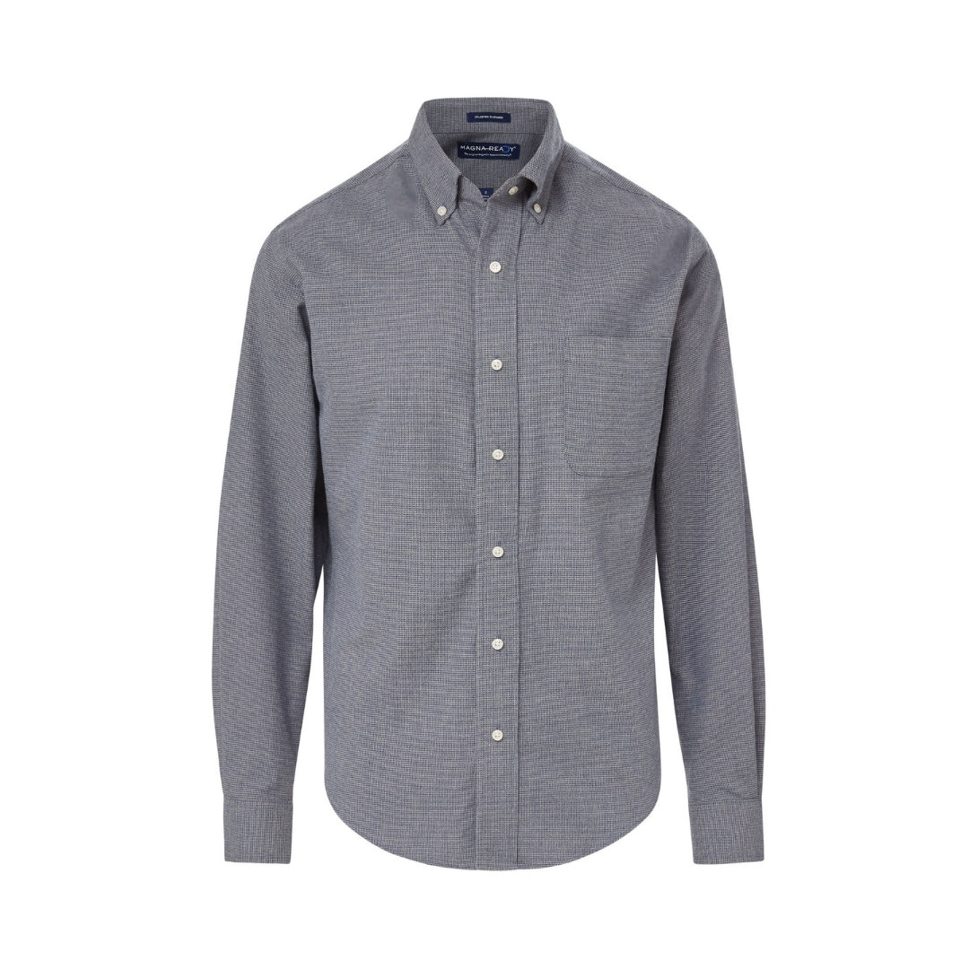 New ! Blue Grey Brushed Flannel Long Sleeve Button Down Collar Shirt with Magnetic Closures