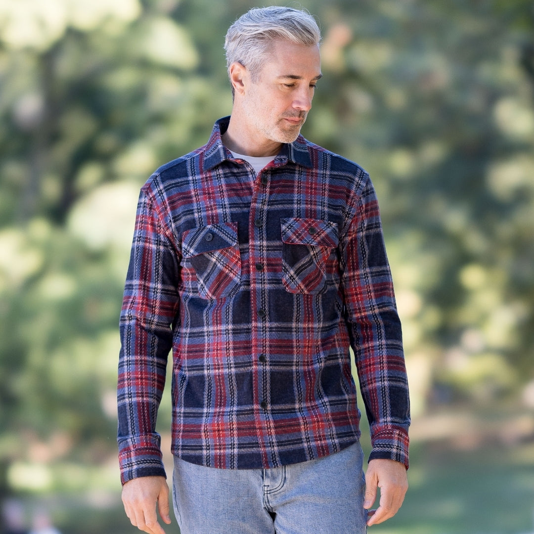 New! Adaptive Blue and Red Plaid Flannel Shirt with Magnetic Closures