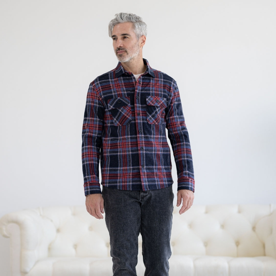 New! Adaptive Blue and Red Plaid Flannel Shirt with Magnetic Closures