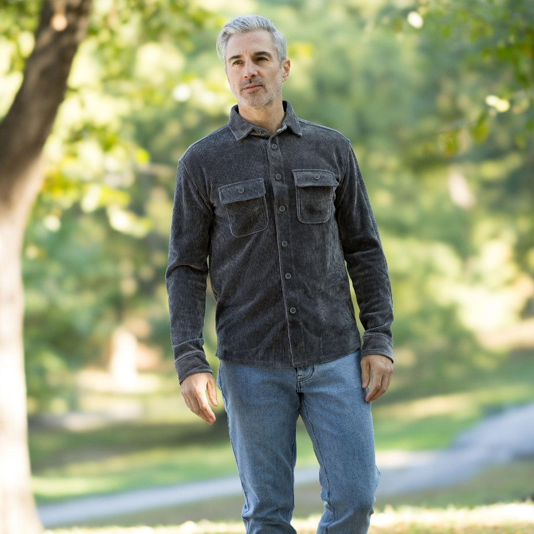 Adaptive Blackened Pearl Everyday Corduroy Shirt with Magnetic Closures and Pockets
