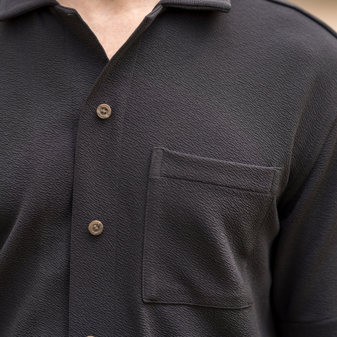 Short Sleeve Untucked Black Casual Shirt with Magnetic Closures - additional view