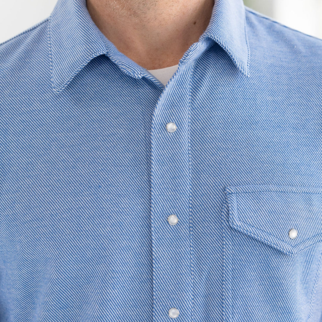 Adaptive Casual Western Knit Twill Shirt with Magnetic Buttons and Chest Pocket in Star Sapphire