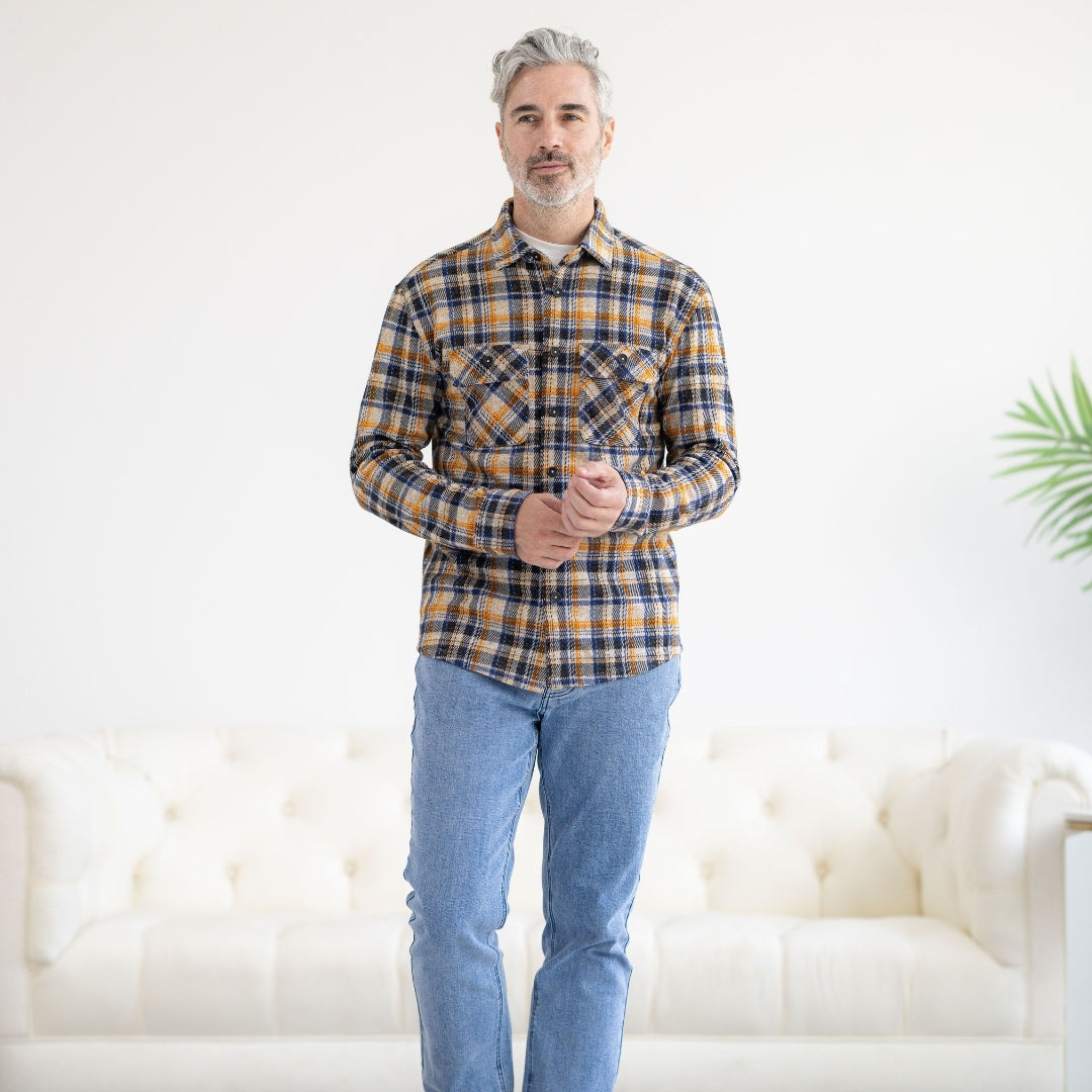 New! Adaptive Blue and Orange Flannel Shirt with Magnetic Closures