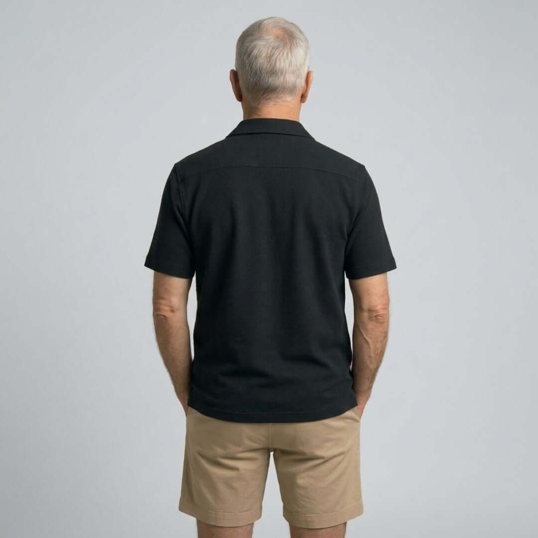 Short Sleeve Untucked Black Casual Shirt with Magnetic Closures