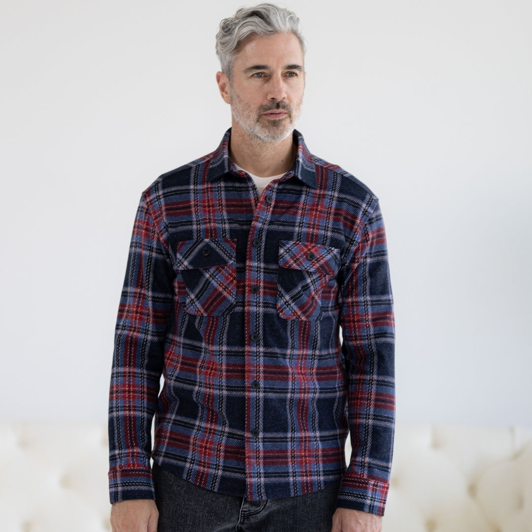 New! Adaptive Blue and Red Plaid Flannel Shirt with Magnetic Closures