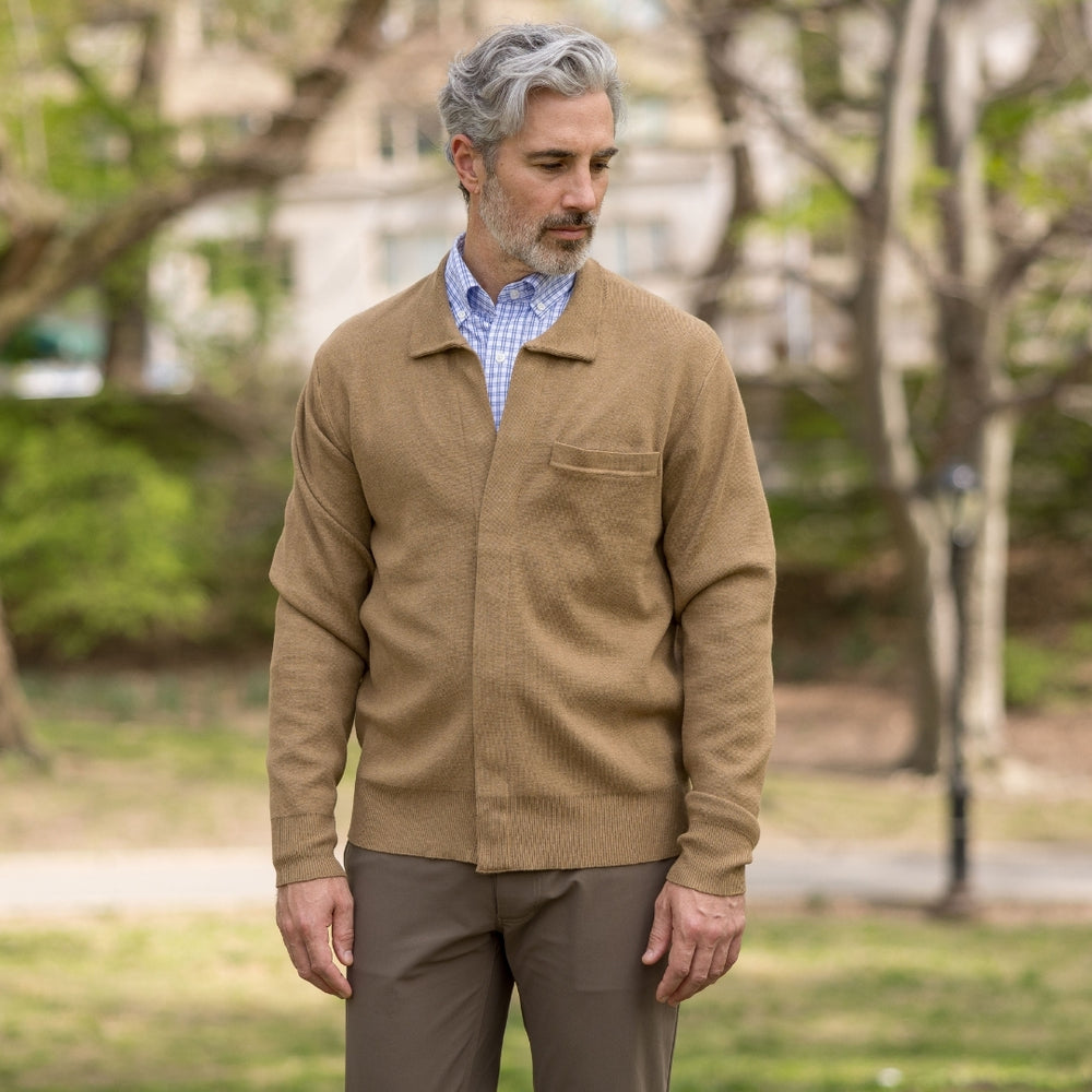 Men's Magnetic Classic Adaptive Sweater with Magnetic Front Closure and Pocket in Brown - Size XX-Large - MagnaReady - Adaptive Clothing
