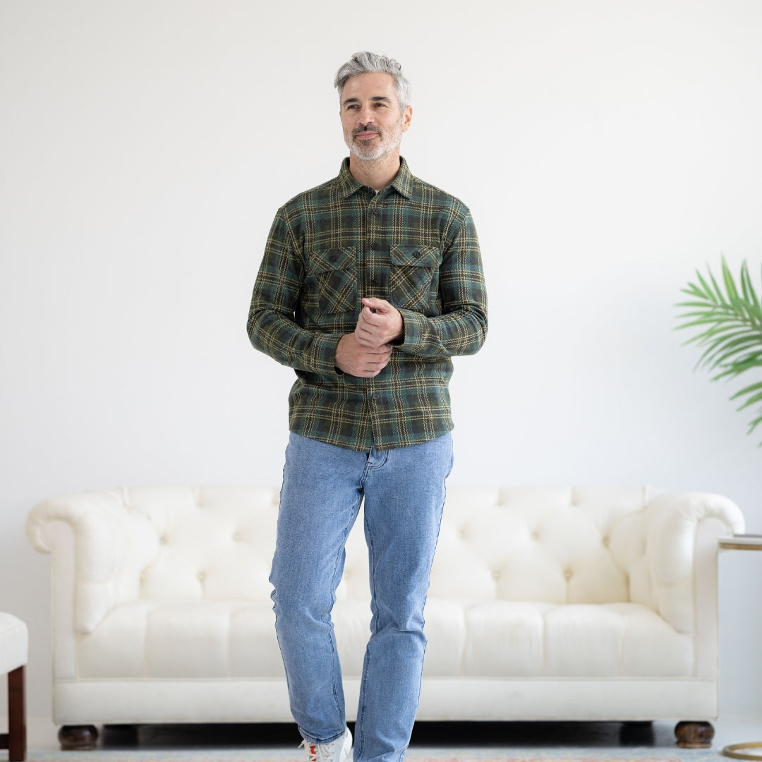 New! Adaptive Olive Plaid Flannel Shirt with Magnetic Closures