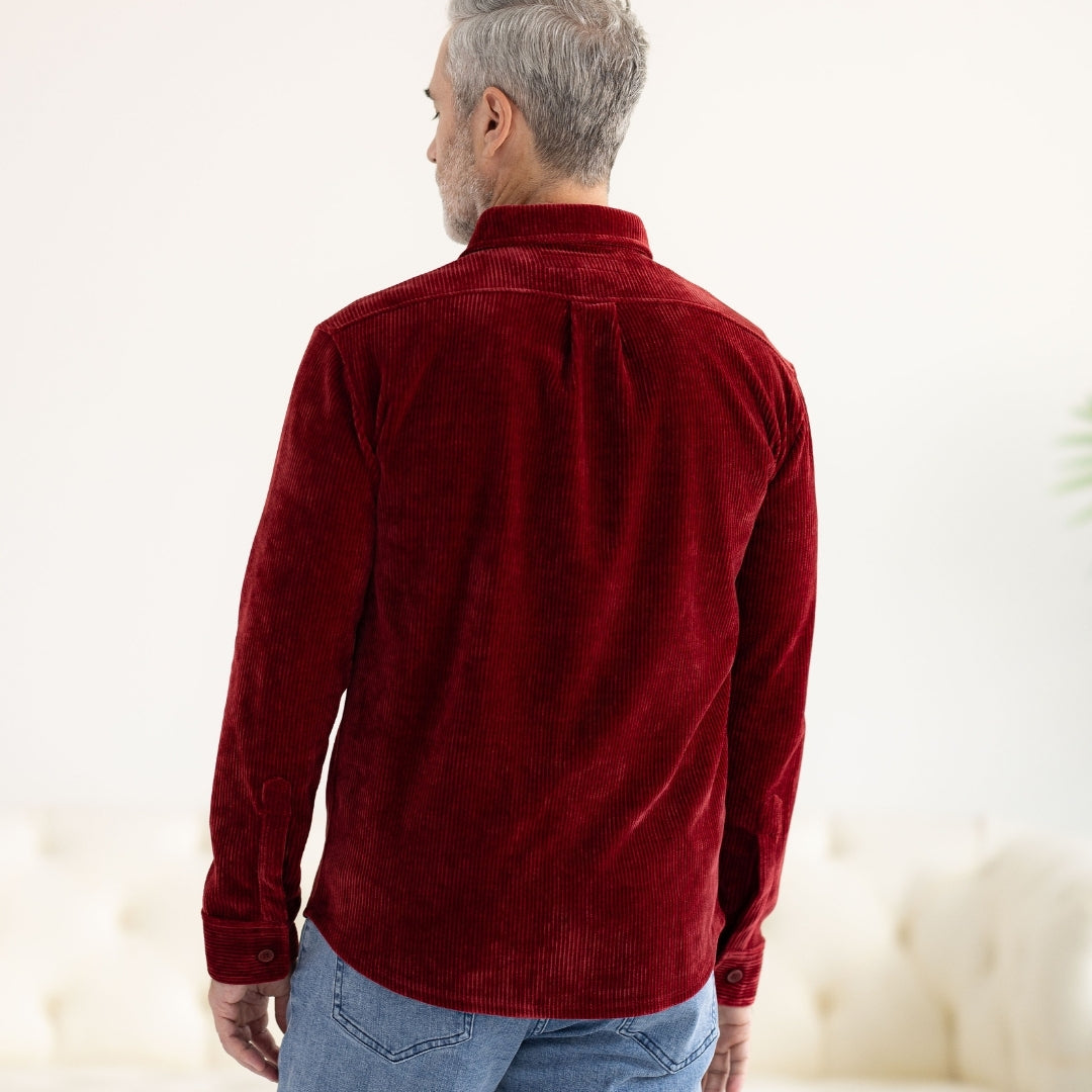 Adaptive Classic Red Corduroy Shirt with Magnetic Closures and Pockets
