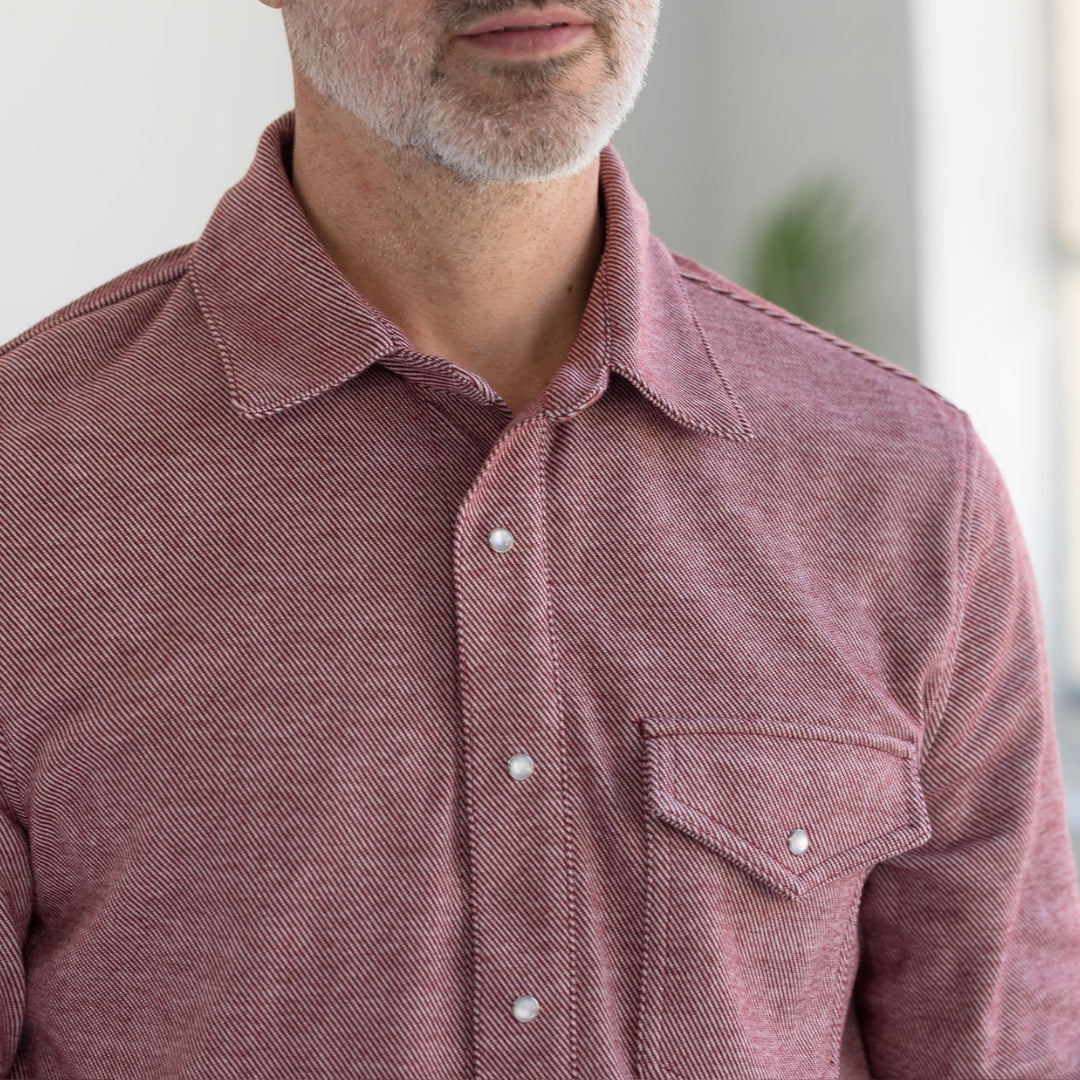 Adaptive Casual Western Knit Twill Shirt with Magnetic Buttons and Chest Pocket - Rio Red