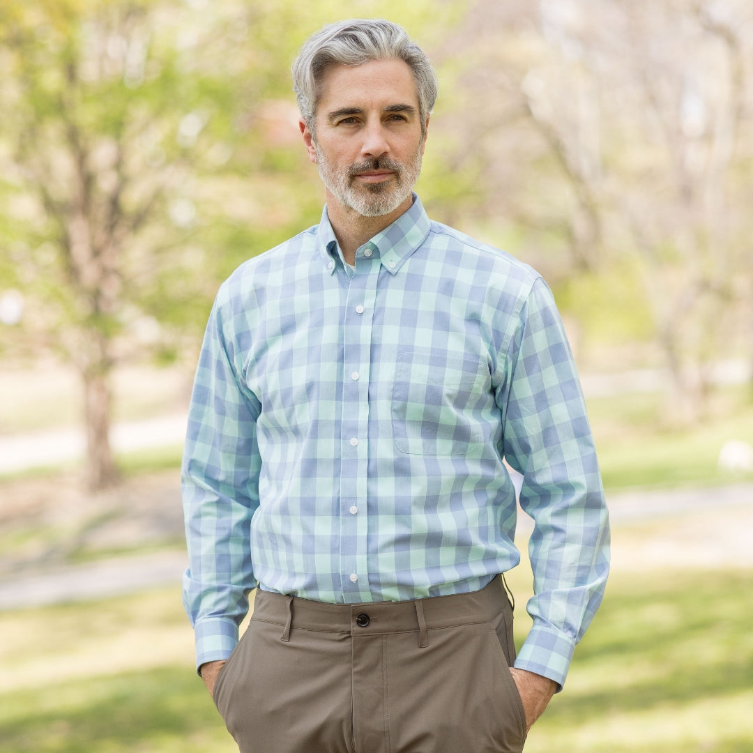 Light Blue Long Sleeve Button Down Collar Shirt with Magnetic Closures