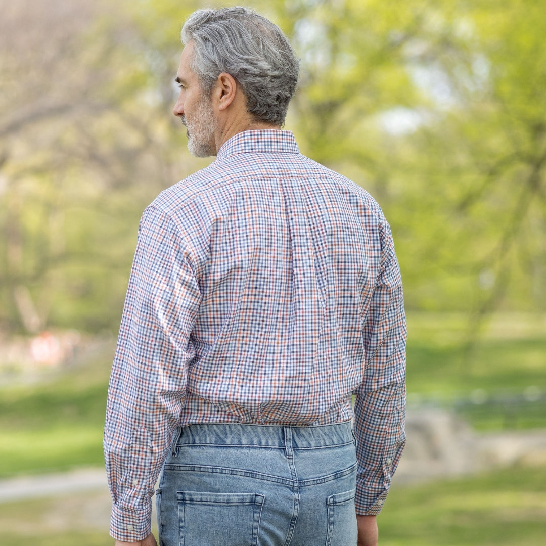 New! Blue and Orange Plaid Long Sleeve Button Down Collar Shirt with Magnetic Closures