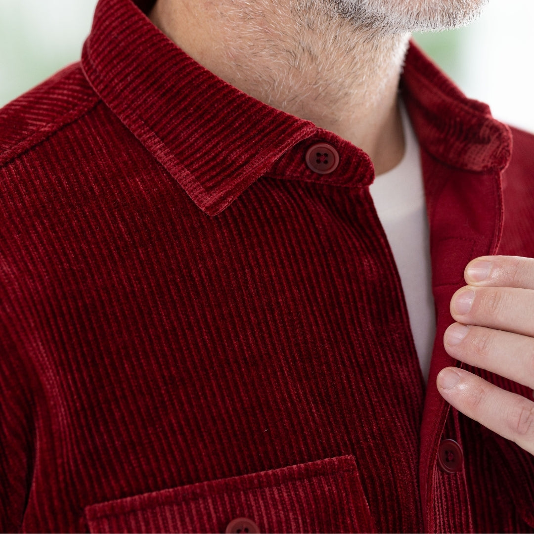 Adaptive Classic Red Corduroy Shirt with Magnetic Closures and Pockets