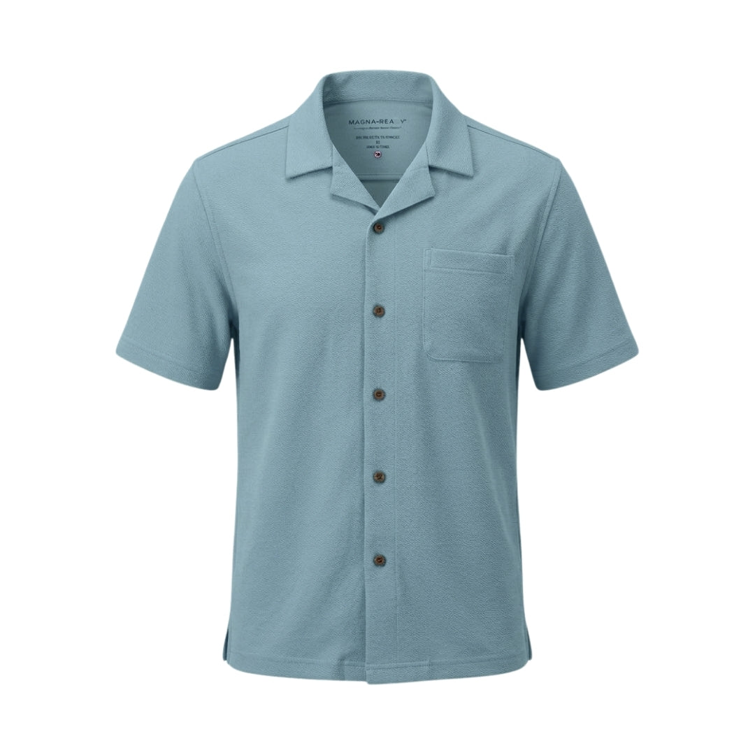 Short Sleeve Untucked Aqua Casual Shirt with Magnetic Closures