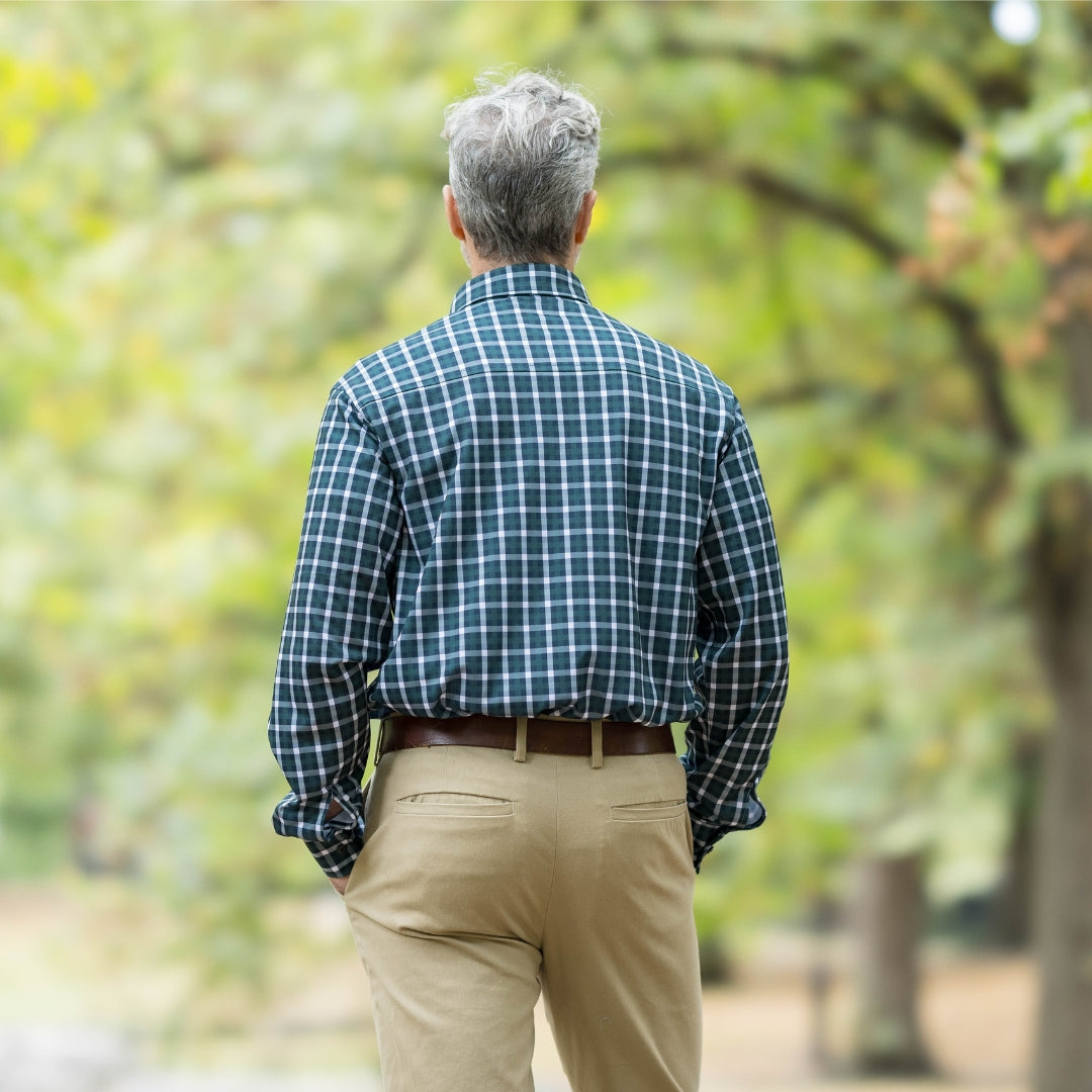 New! MagnaReady Green Plaid Magnetic Front Long Sleeve Cooling Tech Shirt with Pocket