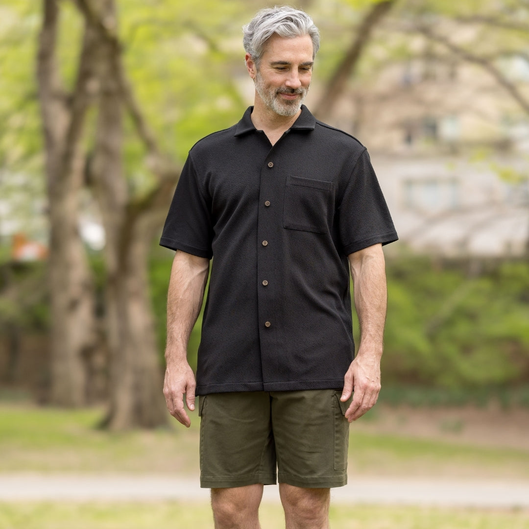 Short Sleeve Untucked Black Casual Shirt with Magnetic Closures - additional view