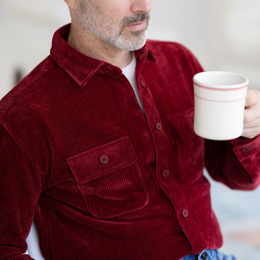 Adaptive Classic Red Corduroy Shirt with Magnetic Closures and Pockets