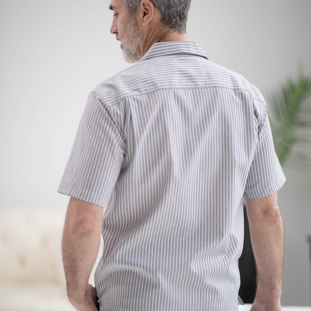 Short Sleeve Untucked Grey ‘Landry’ Camp Casual Shirt with Magnetic Closures