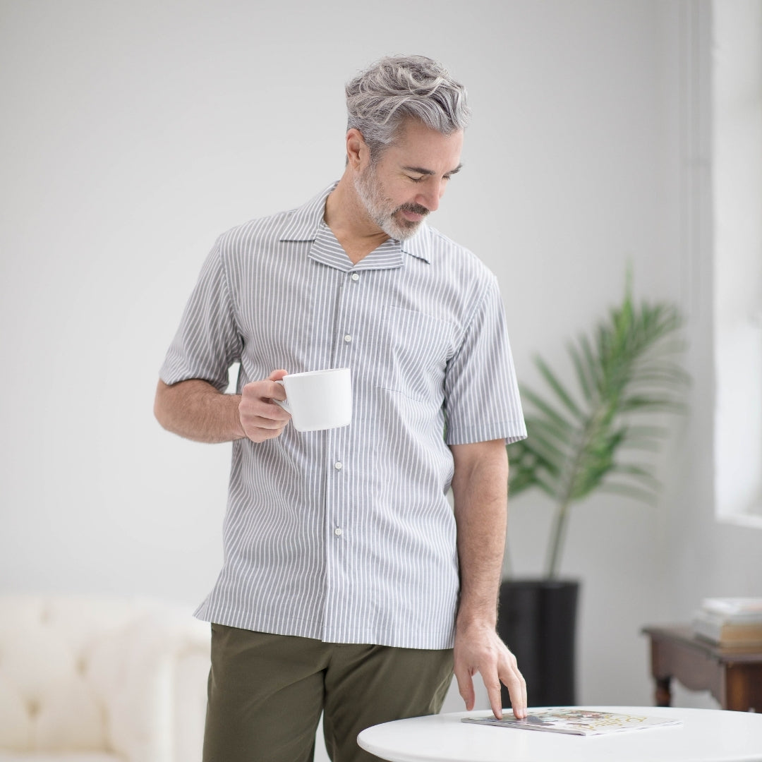 Short Sleeve Untucked Grey ‘Landry’ Camp Casual Shirt with Magnetic Closures