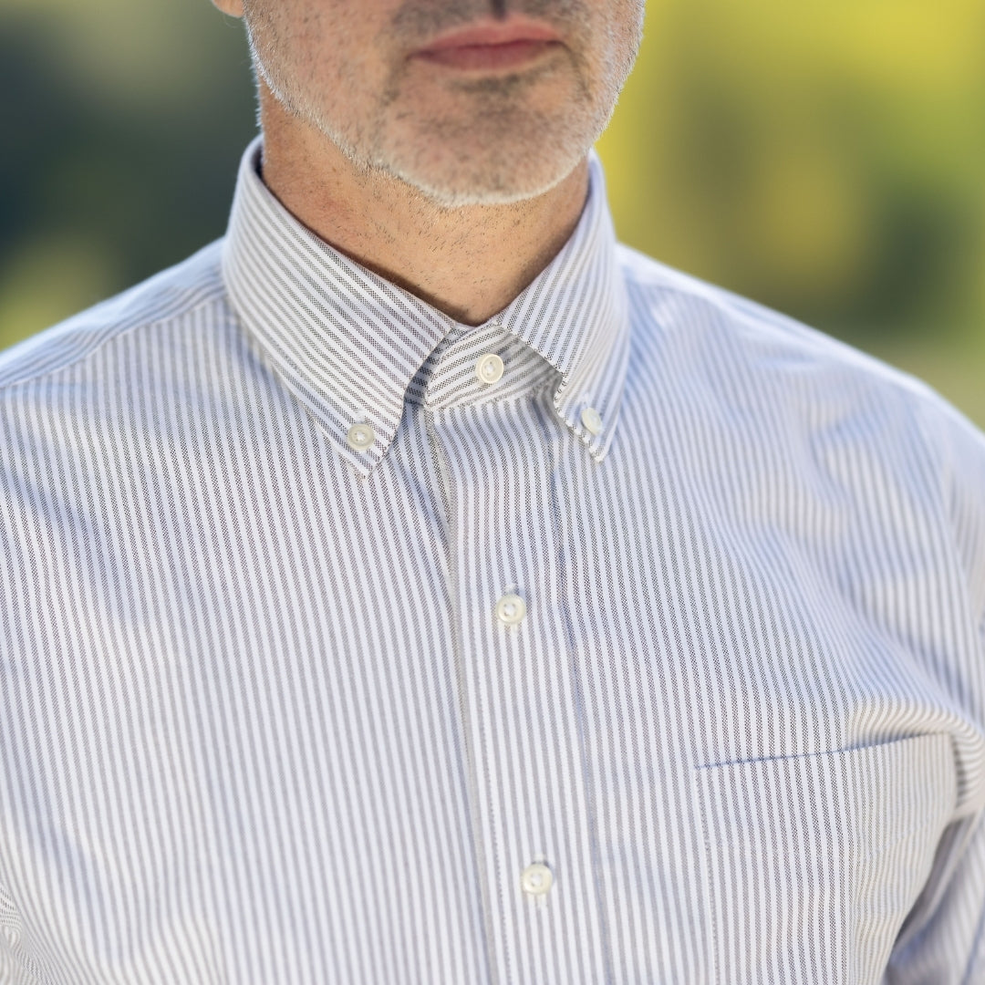 Brown Stripe Long Sleeve Button Down Collar Shirt with Magnetic Closures