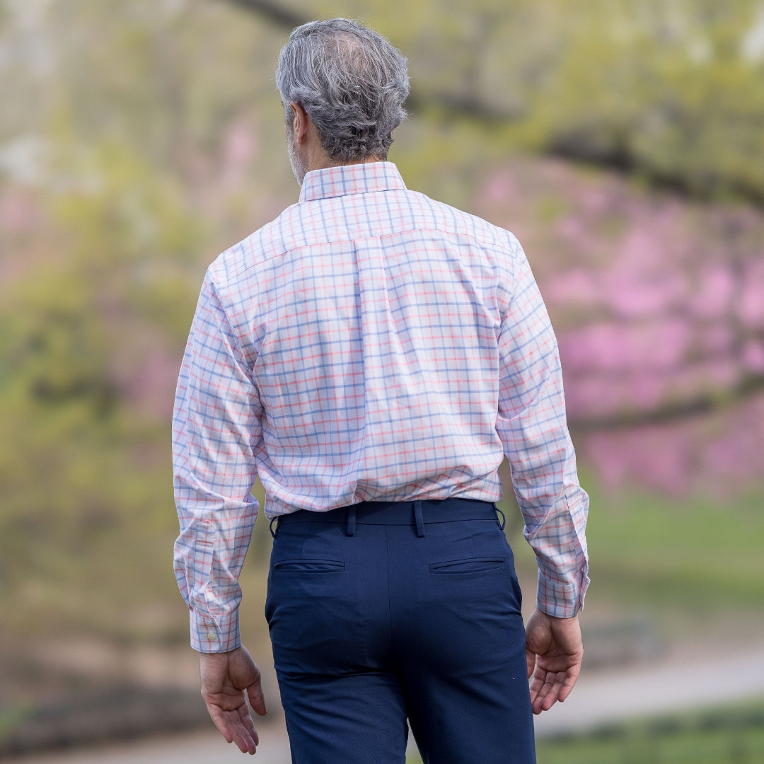 Brooks Brothers  X MagnaReady Stretch Long Sleeve Pink Plaid Button-Down Collar with Magnetic Closures
