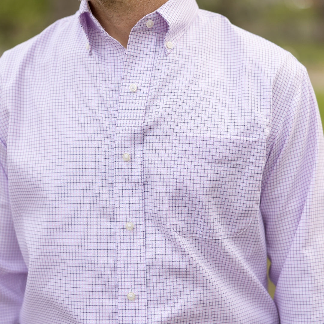 Blue and Pink Grid Long Sleeve Button Down Collar Shirt with Magnetic Closures