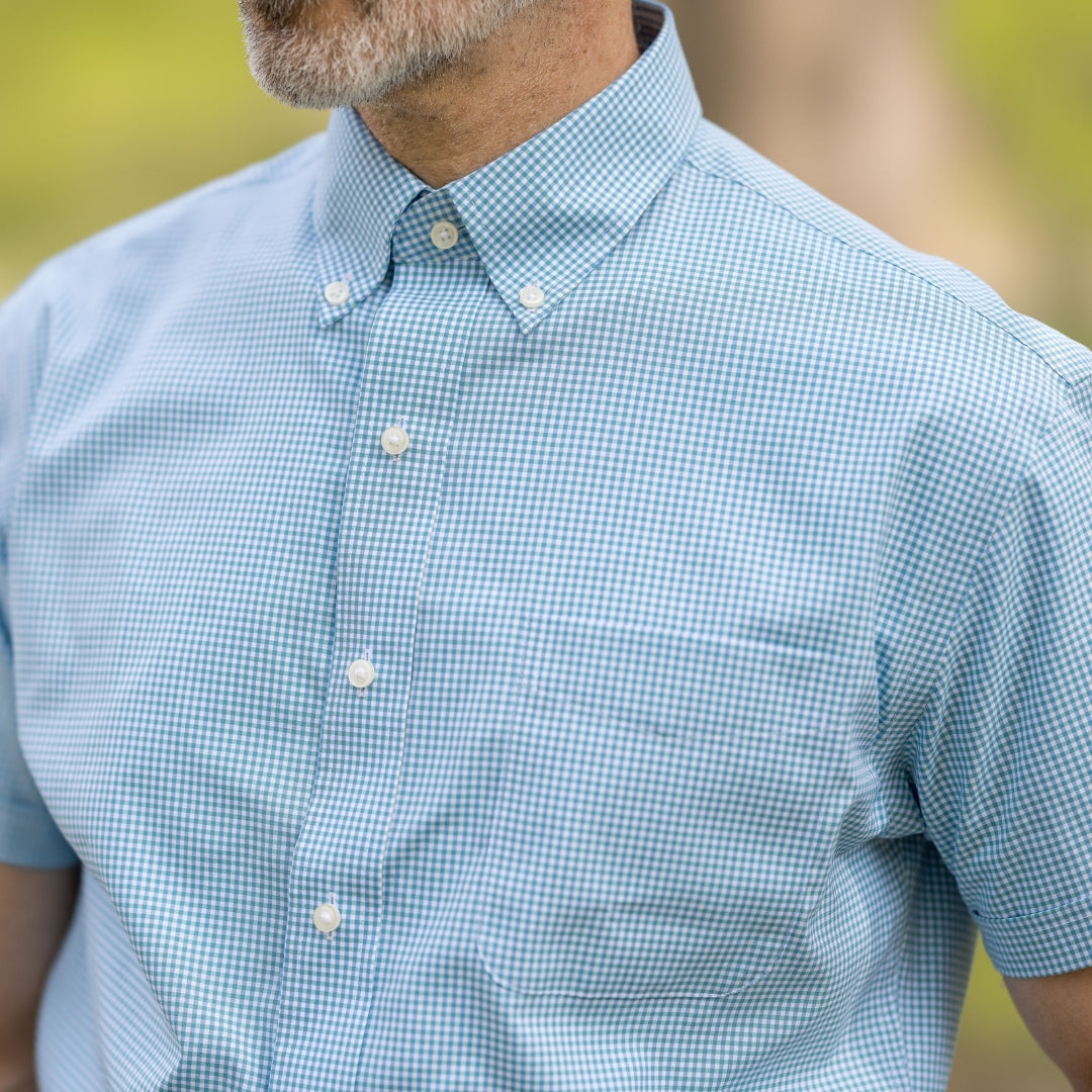 Green and Blue Check Adaptive Short Sleeve Shirt | MagnaReady