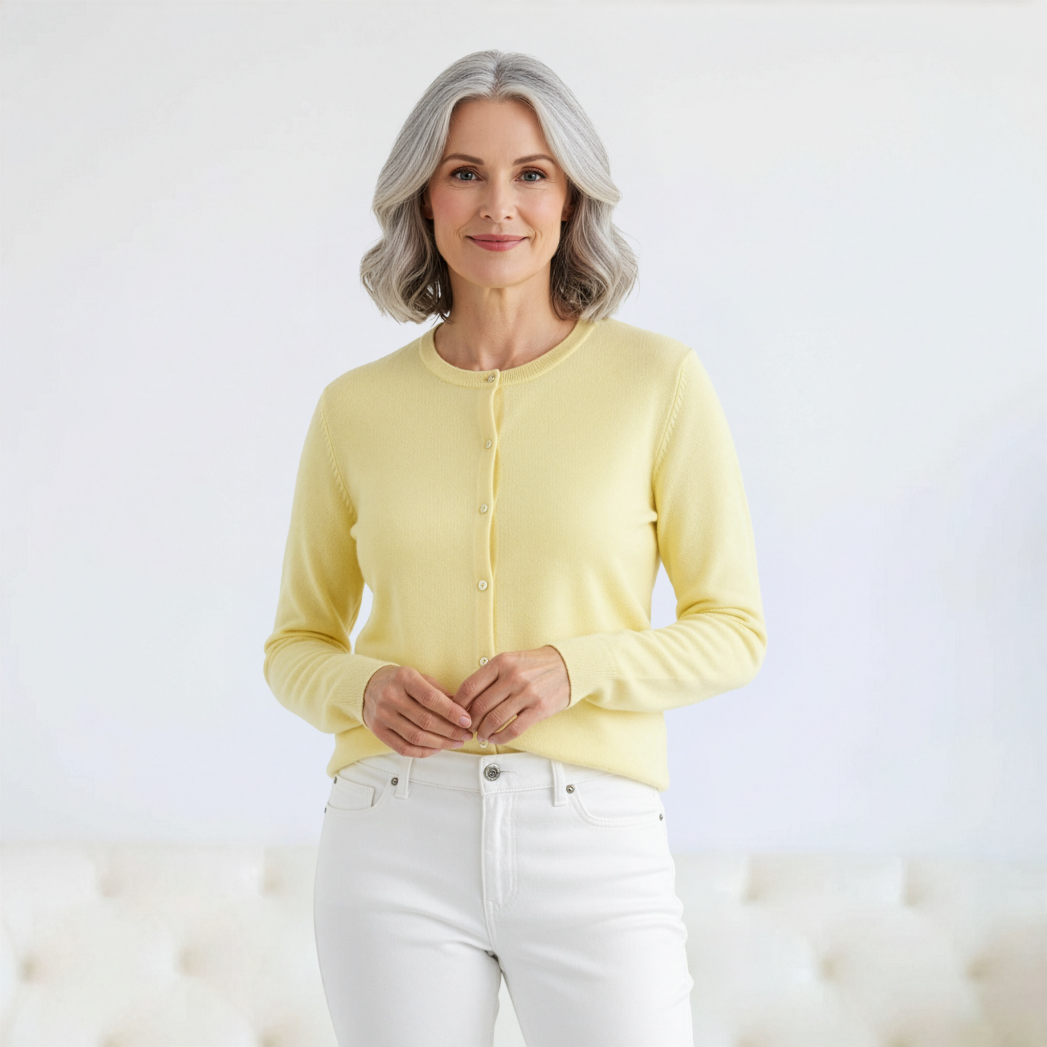 Women's Yellow Adaptive Magnetic Front Knit Cardigan Sweater by Magnaready®