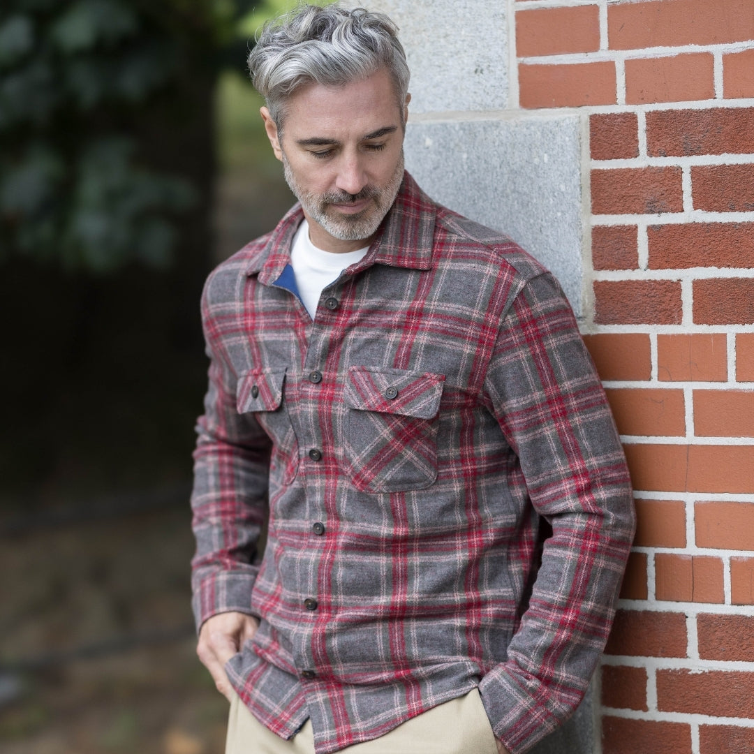 Brown Glen Plaid  Flannel Shirt Combo Layering Piece with Magnetic Closures