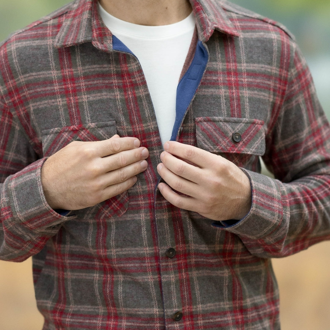 Adaptive Brown Glen Plaid  Flannel Shirt Combo Layering Piece with Magnetic Closures