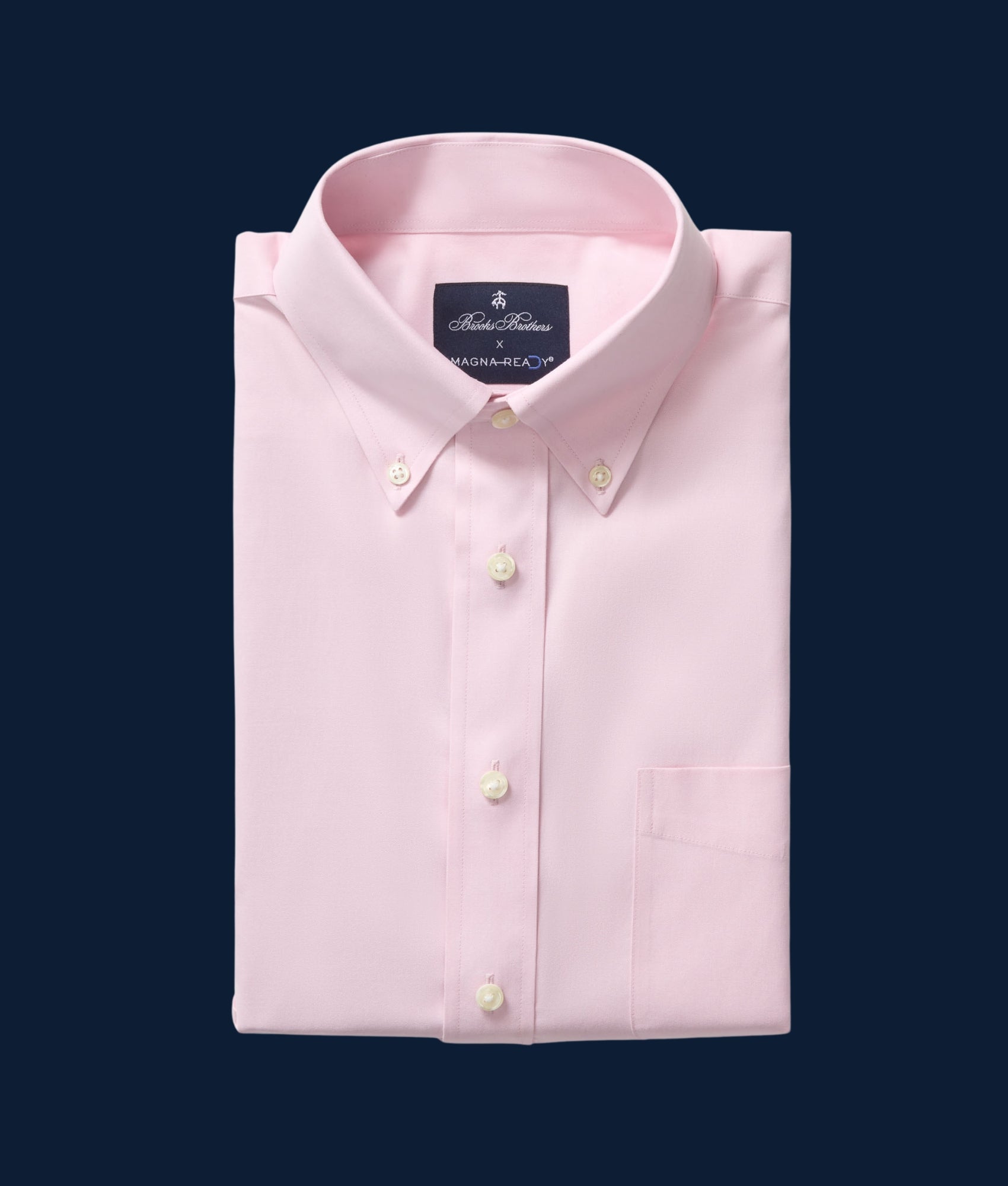 Brooks Brothers  X MagnaReady Stretch Long Sleeve Pink Polo Button-Down Collar with Magnetic Closures