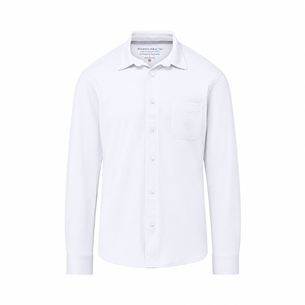 Magnetic Front Long Sleeve Cooling Shirt in Cooling White