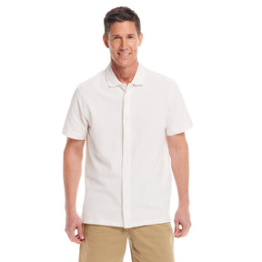 White Pique Knit Short Sleeve Polo with Magnetic Closures
