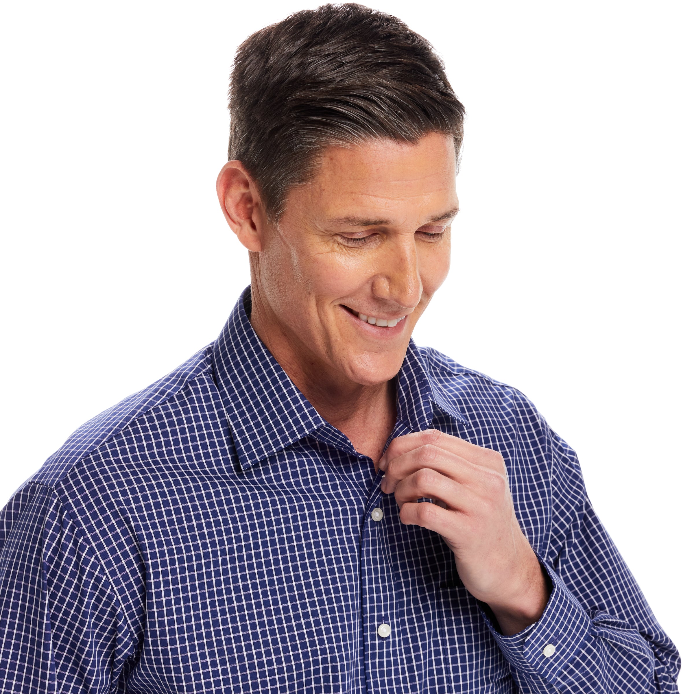 Classic Navy Cotton Long Sleeve  ‘Ryan’ Dress Shirt with Magnetic Closures