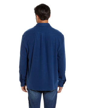 Long Sleeve Solid Indigo Flannel Shirt Combo Layering Piece with Magnetic Closures