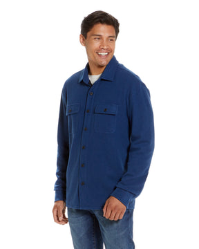 Long Sleeve Solid Indigo Flannel Shirt Combo Layering Piece with Magnetic Closures