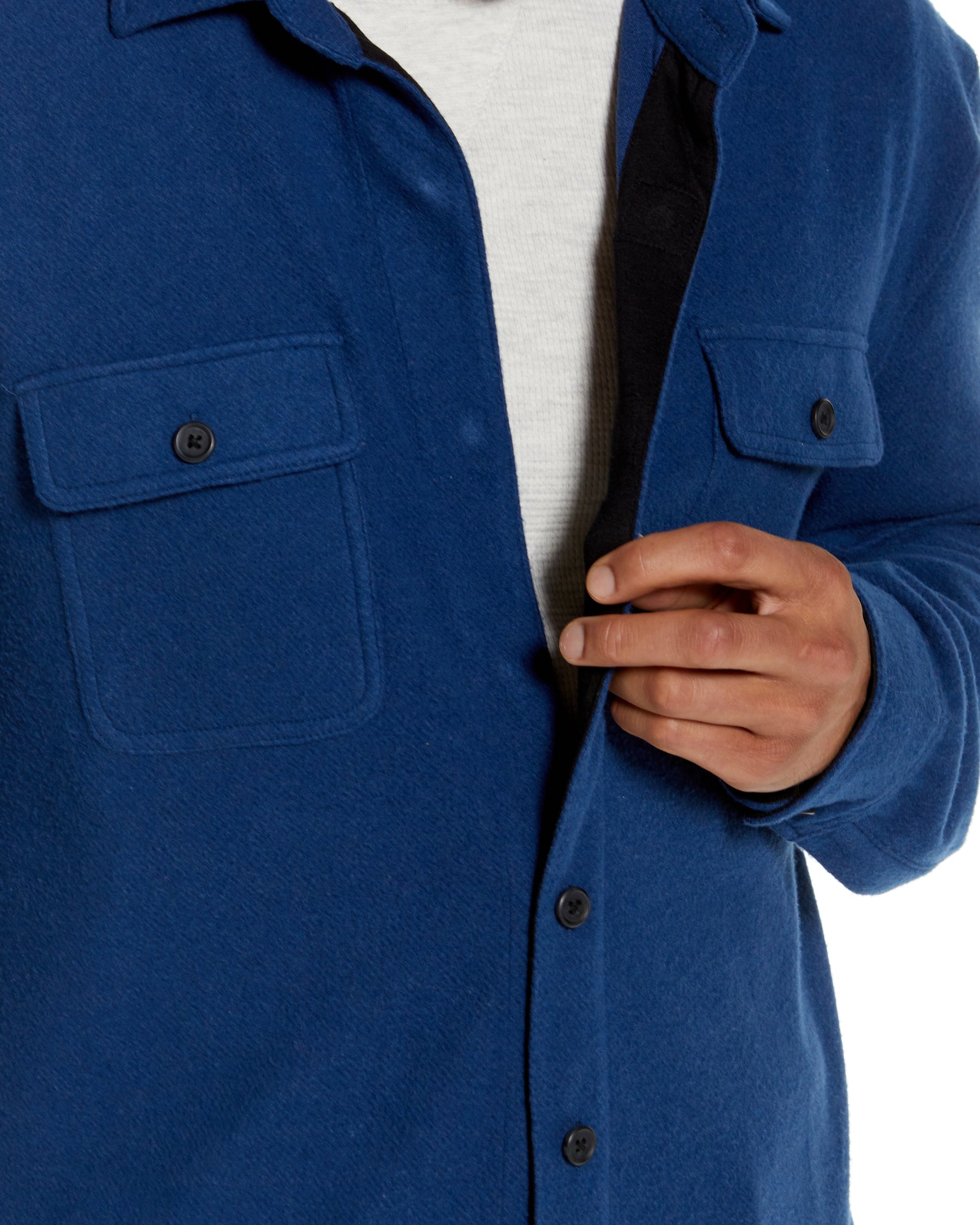 Long Sleeve Solid Indigo Flannel Shirt Combo Layering Piece with Magnetic Closures