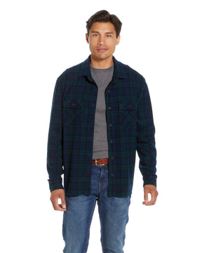 Long Sleeve Navy Black Watch Plaid  Flannel Shirt Combo Layering Piece with Magnetic Closures